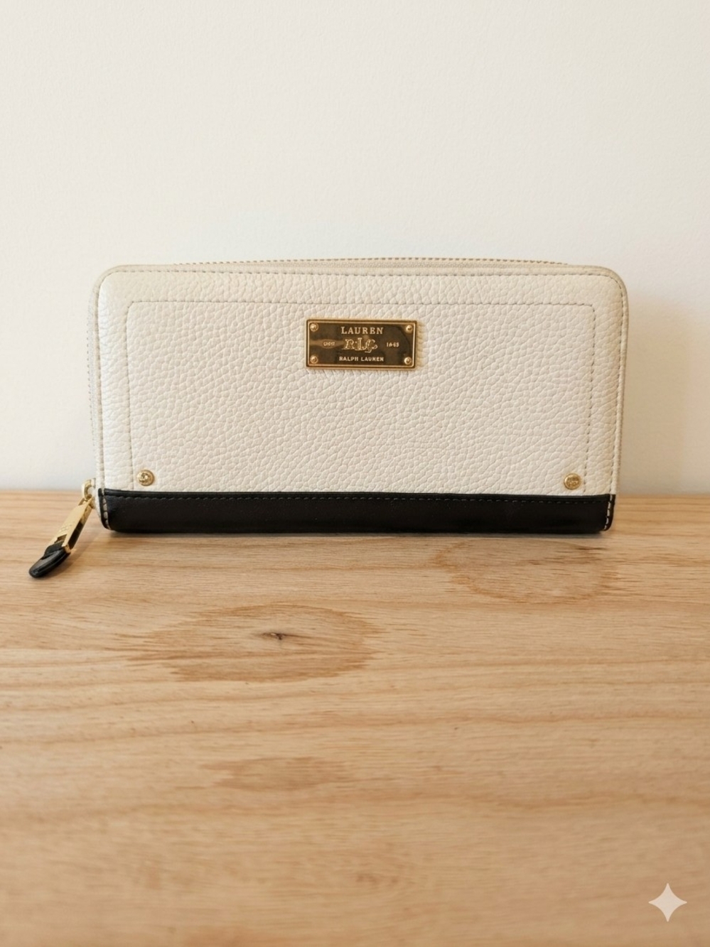 Lauren Ralph Lauren Two-Tone Zip-Around Wallet in White & Black